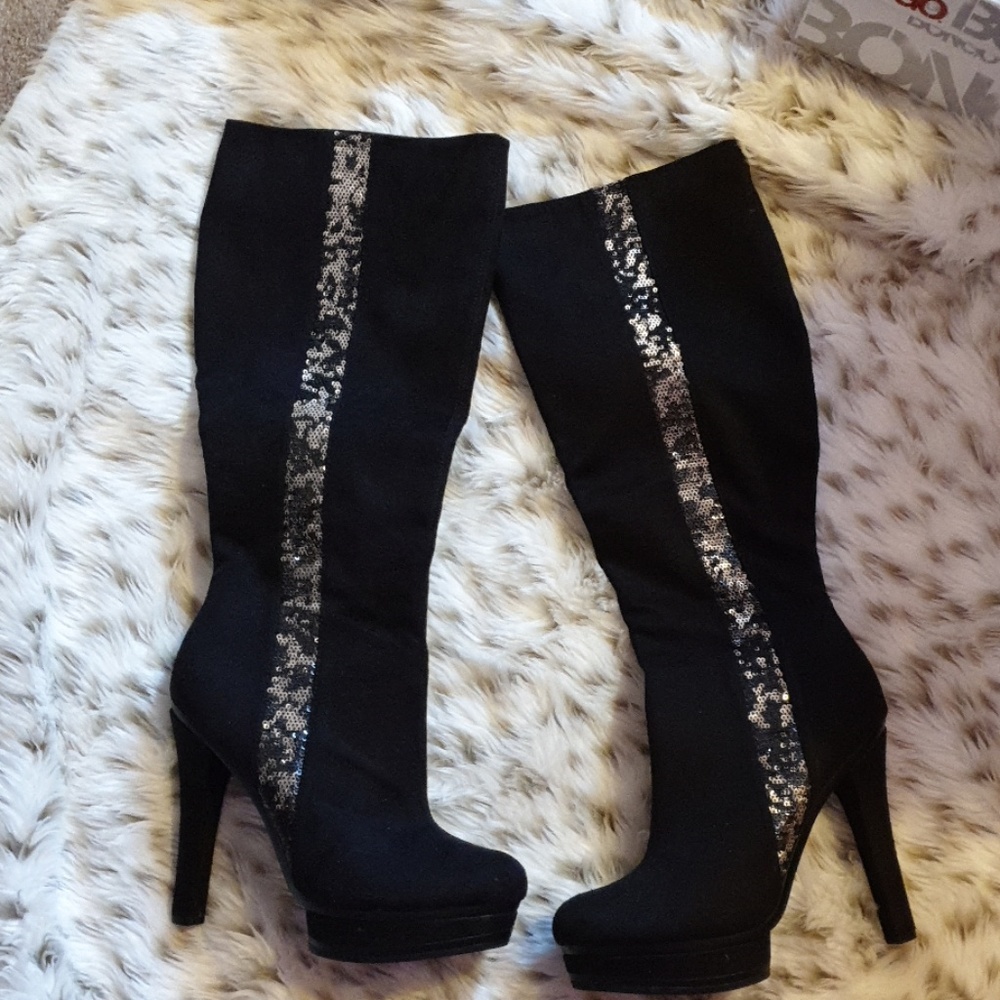 Black Velvet High Boots with Sequins